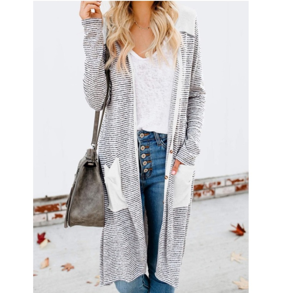 Long Button Up Cardigan with Pockets